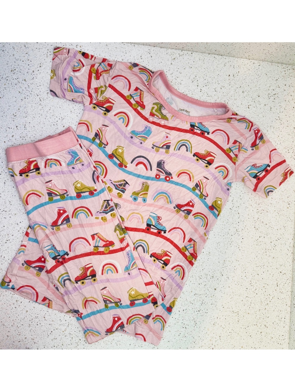 Little Sleepies Girls Pink Roller Skate Bamboo Pajama Set Size 7/8